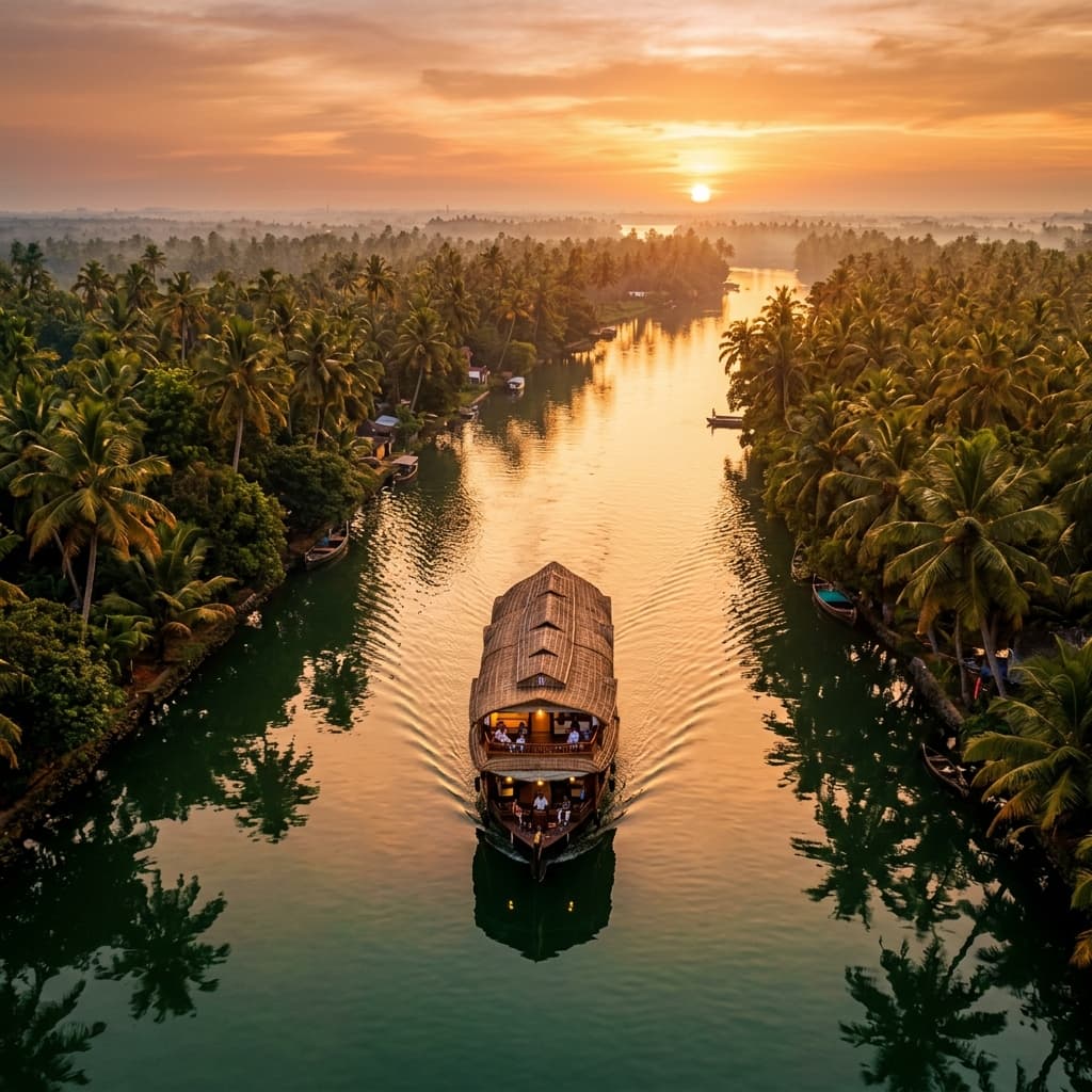 Kerala Houseboat at Sunset